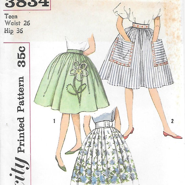 1960s Simplicity 3834 Simple to Make Full Skirt with Pleats Pockets and Transfer Vintage Sewing Pattern Waist 26 UNCUT