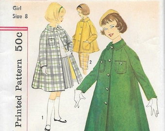 1950s Simplicity 2740 Girls Coat in Two Lengths Vintage Sewing Pattern Size 8 Breast 26 UNCUT