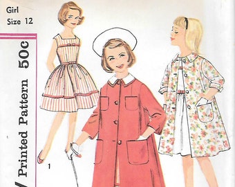 1960s Simplicity 3331 Girls Fit and Flare Dress with Coat Vintage Sewing Pattern Sizes 10 12 Breast 28 30 UNCUT