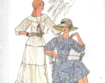 1970s Simplicity 7467 Boho Tiered Skirt and Top with Round Yoke Vintage Sewing Pattern Size 8 to 10 Bust 31 to 32