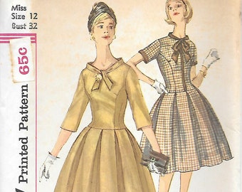 1960s Simplicity 3753 Misses Princess Seam Bodice Dress with Inverted Pleat Skirt Vintage Sewing Pattern Size 12 Bust 32 UNCUT