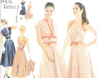 1950s Reissue Simplicity 3780 Halter Dress and Crop Jacket Sewing Pattern Size 6 Bust 30 Full Skirt