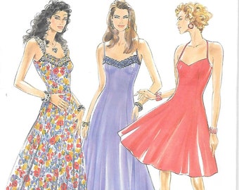 2000s Slip Dress with Shoulder Straps and Princess Seaming New Look 6055 Sewing Pattern Sizes 6 to 16 Bust 30 1/2 to 38 UNCUT