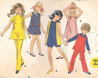 Patrón de costura vintage para vestido, jersey, pantalones cortos y pantalones para niñas Butterick 5342 de los años 60, talla 8, ropa de juego