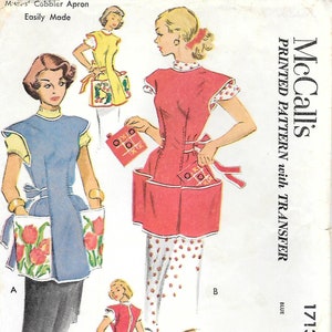 1950s McCalls 1713 Easy Cobbler Apron and Pot Holder Vintage Sewing Pattern Small