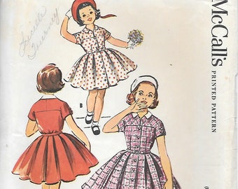 1950s McCalls 3934 Girls Shirtwaist Dress with Full Pleated Skirt Vintage Sewing Pattern Size 6 Breast 24