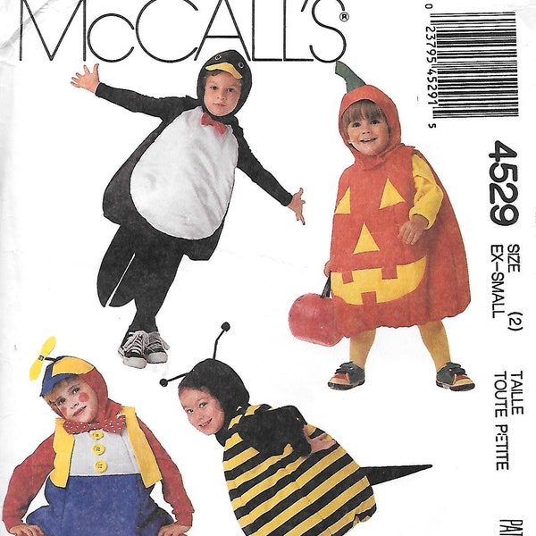 Little Ones Costumes McCalls 4529 Vintage Patrón de costura Niño Tamaño 2 Pecho/Pecho 21 Pingüino Jack-O-Latern Bumble Bee Mouse