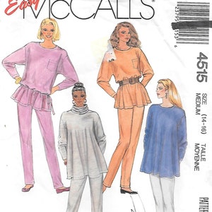 1980s McCalls 4515 Knit Trapeze Top with Detachable Cowl and Pants Vintage Sewing Pattern Sizes 14 to 16 Bust 36 to  38 UNCUT