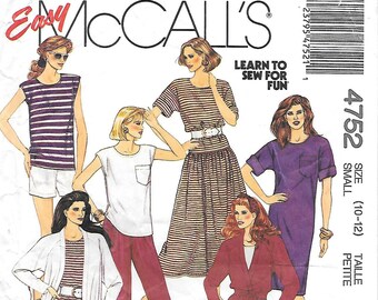 1990s McCalls 4752 Misses Casual Wardrobe with Pullover Top Dress Skirt Pants and Cardigan Vintage Sewing Pattern Size 10 to 12