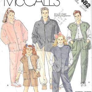 May include: McCall's sewing pattern featuring various jacket and pants designs. The pattern includes illustrations of different outfits, including jackets, vests, and pants. The size is labeled as "LARGE". The pattern number is 3482.