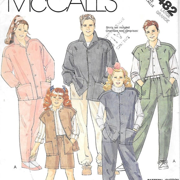 1980s McCalls 3482 Oversized Unlined Jacket Vest Pants or Shorts Vintage Sewing Pattern Size 12 to 14 Chest 30 to 32 Sweats Cargo Pants