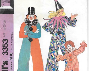 1970s McCalls 3353 Adult Clown Costumes Vintage Sewing Pattern Medium Bust/Chest 36 to 38 UNCUT Halloween