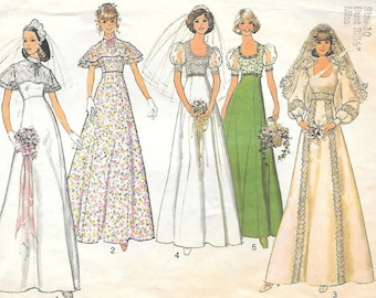 1970s Simplicity 6940 Empire Waist Wedding Dress with Scoop Neck and Puffed Sleeves Vintage Sewing Pattern Size 10 Bust 32 1/2 Prom