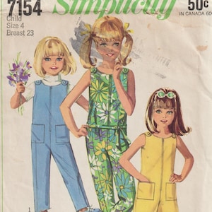 1960s Simplicity 7154 Childs Jumpsuit in Two Lengths Vintage Sewing Pattern Size 4 Breast 23