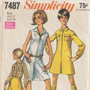 1960-tals Simplicity 7487 Mod Byxklänning med Omlottkjol Vintage Symönster Storlek 12 Byst 34 Ärmlös