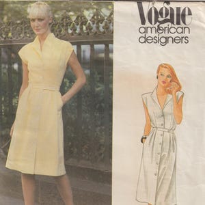 Cartamodello vintage per abito Adele Simpson con bottoni frontali e tasche laterali, taglia 14 (busto 36), senza maniche, stile Vogue anni '80 (modello 2684).