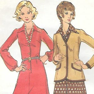 Cartamodello vintage Butterick 6845 per abito chemisier e giacca senza colletto, taglia mezza 18 1/2, busto 41, anni '70.