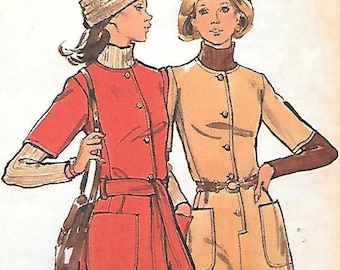 1970s Butterick  3267 Front Button Dress or Tunic and Wide Leg Pants Vintage Sewing Pattern Size 14 Bust 36 Patch Pockets