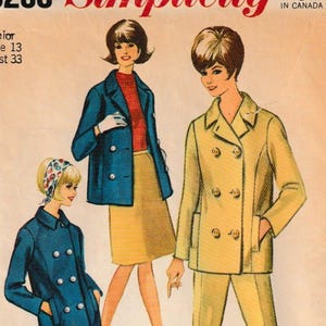 1960s Simplicity 6290 Mod Double Breasted Jacket with Slim Leg Pants Vintage Sewing Pattern Junior 13 Bust 33