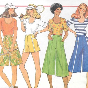 1970s McCalls 6033 Misses Pantskirt and Tops Vintage Sewing Pattern Size 12 Bust 34 T Shirts Culottes