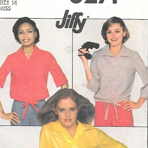 1970s Simplicity 8271 Misses Pullover Top with Slash Neckline and Drawstring Waist Vintage Sewing Pattern Size 14 Bust 36