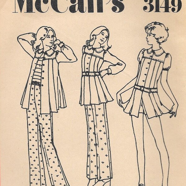 Size 12 UNCUT-McCalls 3149 1970s Baby Doll Jacket Pants and Shorts Vintage Sewing Pattern Bust 34