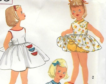Patrón de costura vintage para vestido y bragas de falda completa para niña Simplicity 2059 de los años 50, talla 4, pecho 23, sin cortar, sin mangas, cuello Peter Pan