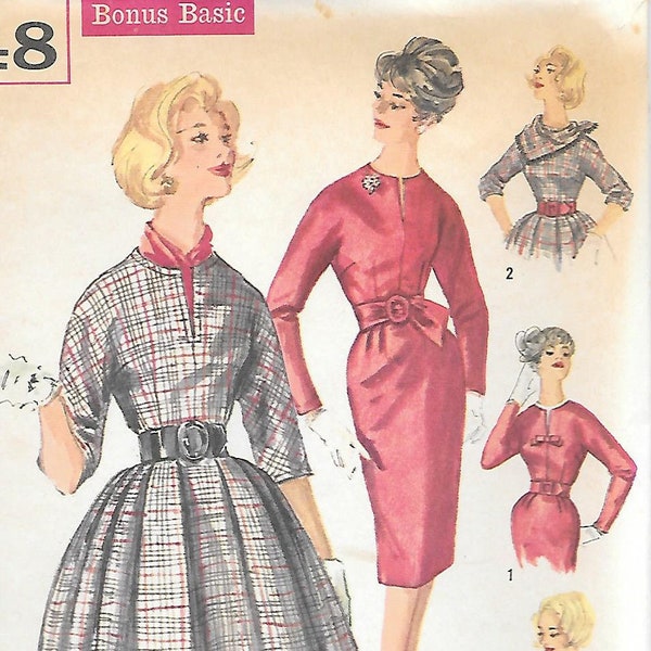 1960s Simplicity 3548 Fit and Falre Dress with Slim or Full Skirt Scarf and Belt Vintage Sewing Pattern Size 12 or 14 Bust 32 or 34 UNCUT