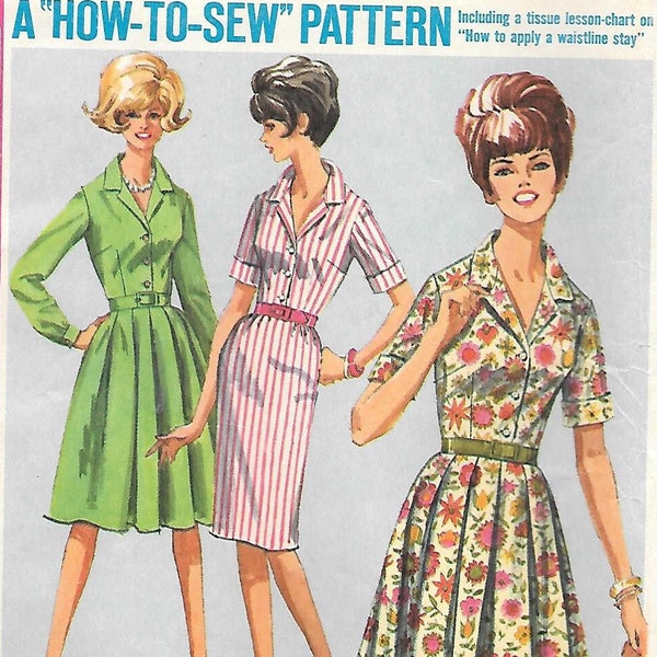 1960s Simplicity 5877 Misses Shirtwaist Dress with Two Skirts Vintage Sewing Pattern Size 14 Bust 34 UNCUT