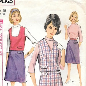 1960s Simplicity 5602 Mod A Line Skirt Blouse and Pullover Vest Vintage Sewing Pattern Size 10 Bust 31