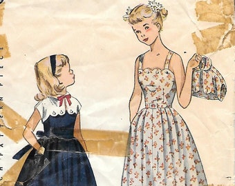 1950s Simplicity 3499 Girls Scallop Edge Sundress with Bolero Vintage Sewing Pattern Size 8 Breast 26 Fit and Flare Sleeveless