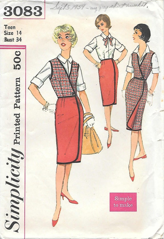 1950s Simplicity 3083 Simple to Make Reversible Slim Fit Wrap