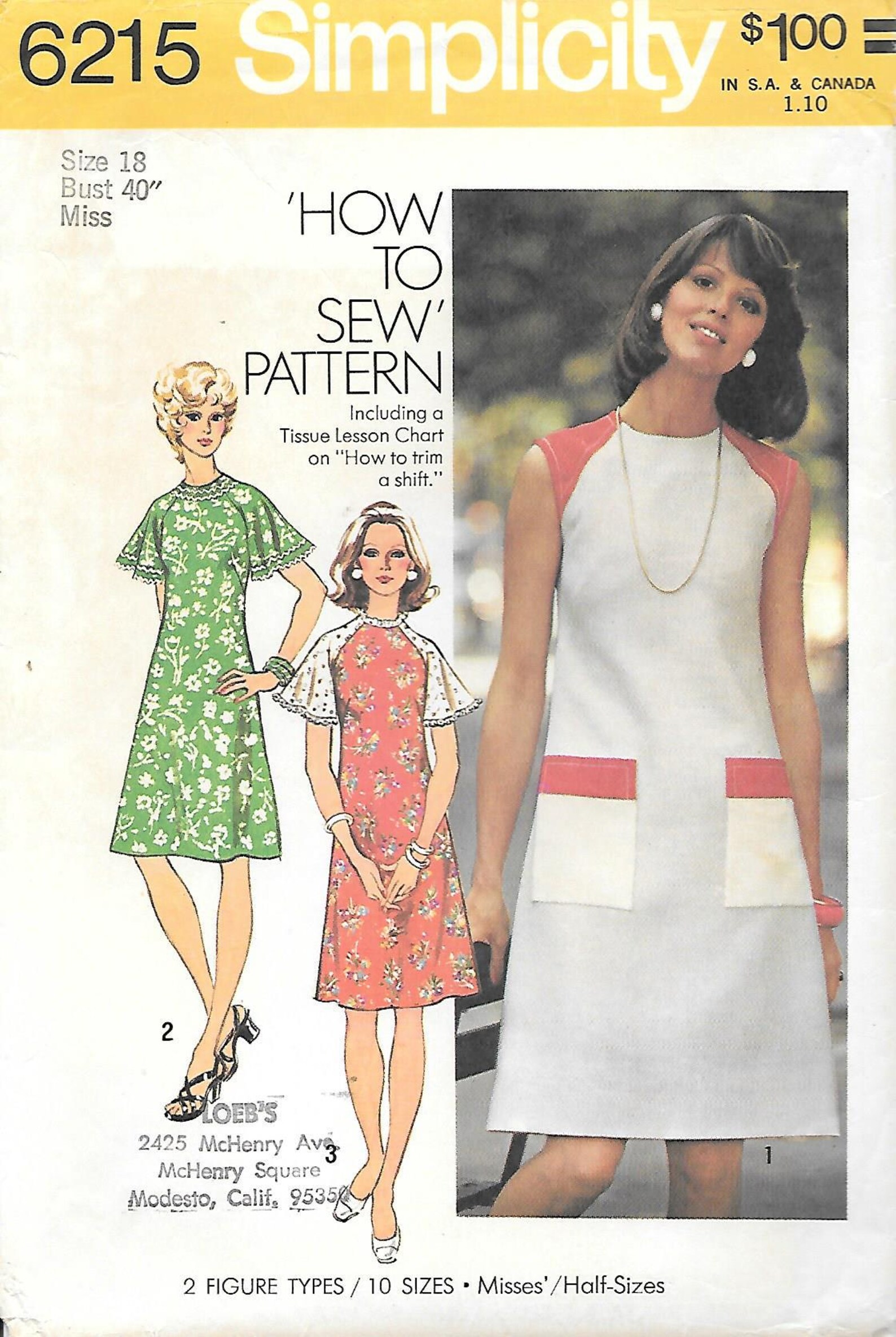 1970s Simplicity 6215 Misses' A Line Dress With Raglan Butterfly ...