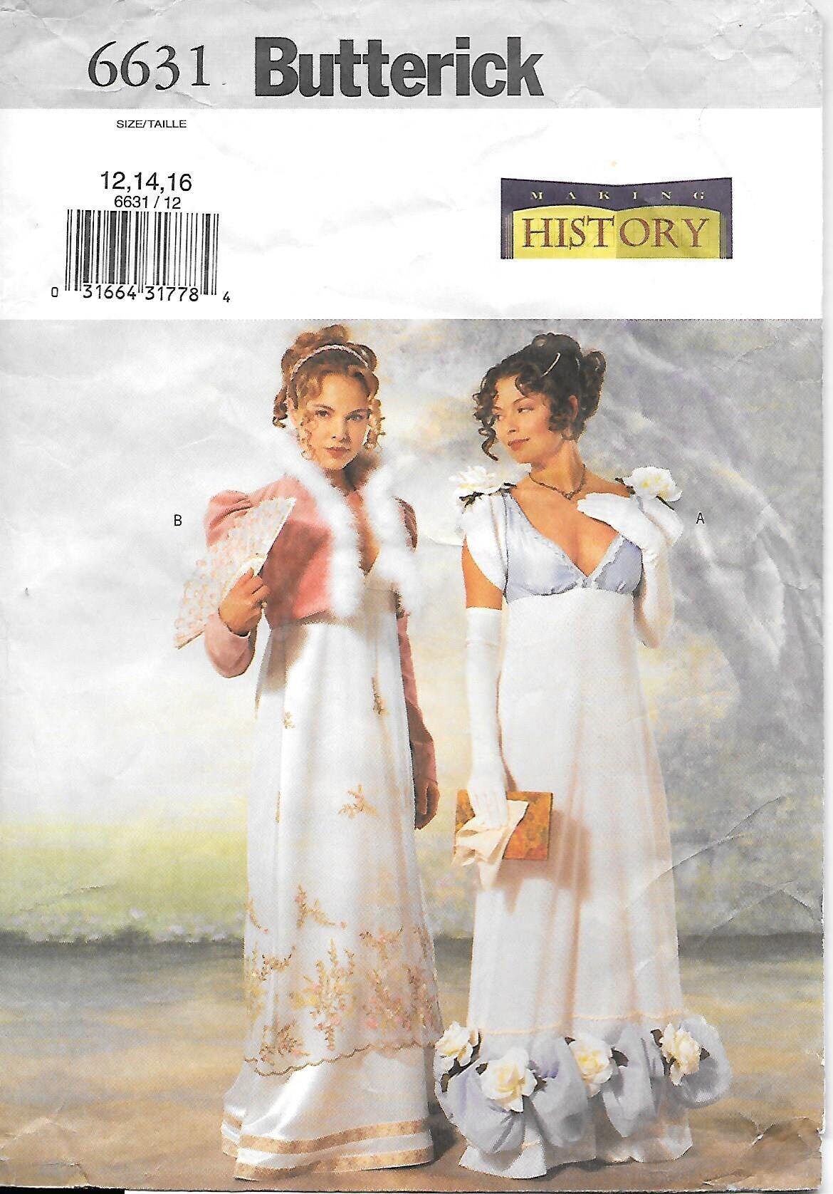 Regancy Dress and Jacket Butterick 6631 Making History Sewing Pattern Size 12 to 16 Bust 34 to 38 Emma Pride and Prejudice Bridgerton