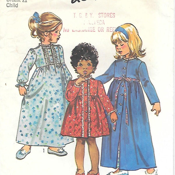 Close Out/ BOGO 1970s Simplicity 5994 Girls Lace Front Robe and Nightgown Vintage Sewing Pattern Size 2 Chest 20 Missing Piece