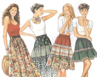 1980s New Look 6051 Boho Tiered Pull On Skirt Vintage Sewing Pattern Size 6 to 16 Hippie Skirt Ruffle Elastic Waist