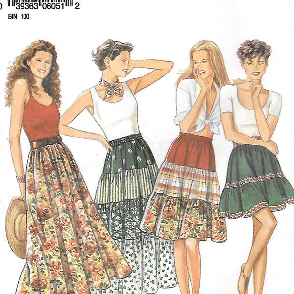1980s New Look 6051 Boho Tiered Pull On Skirt Vintage Sewing Pattern Size 6 to 16 Hippie Skirt Ruffle Elastic Waist