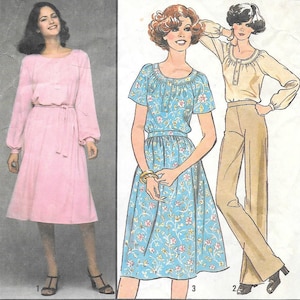 1970s Simplicity 8412 Loose Fitting Pullover Dress or Top and Skirt Vintage Sewing Pattern Size 12 Bust 34 Jiffy