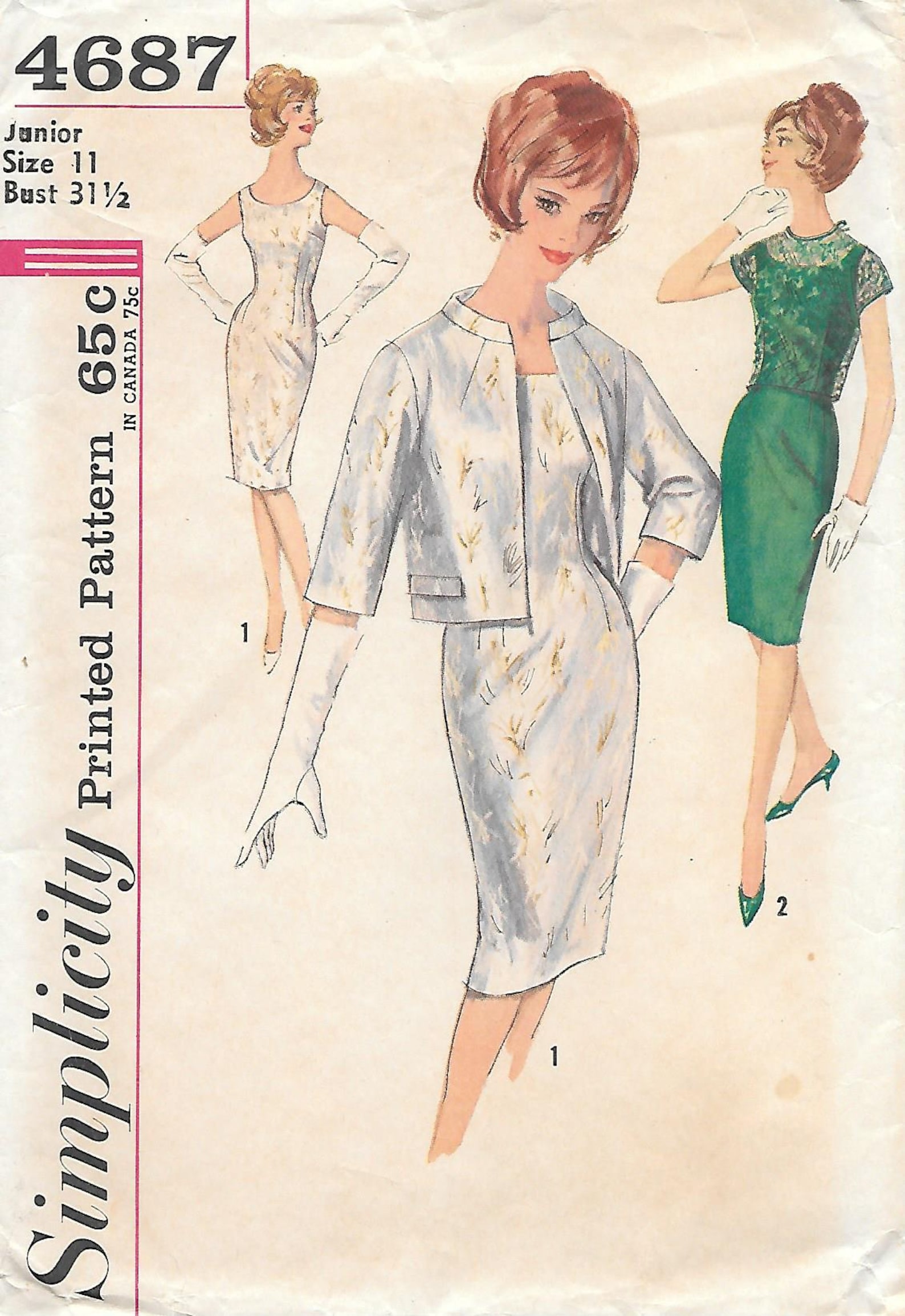 1960s Simplicity 4687 Fitted Scoop Neck Cocktail Dress With Jacket or ...