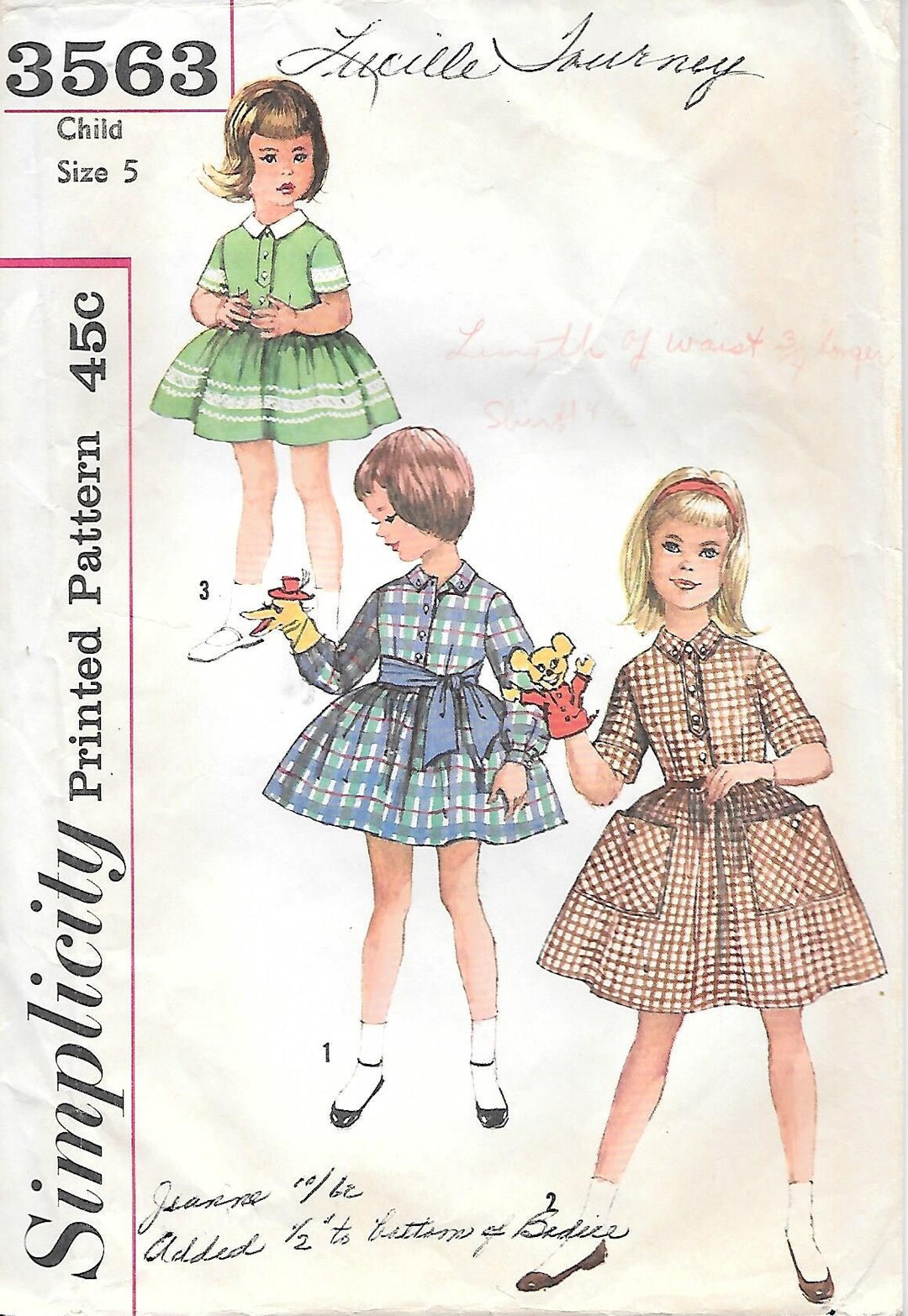 1960s Simplicity 3563 Girls Shirtwaist Dress With Full Skirt Vintage ...