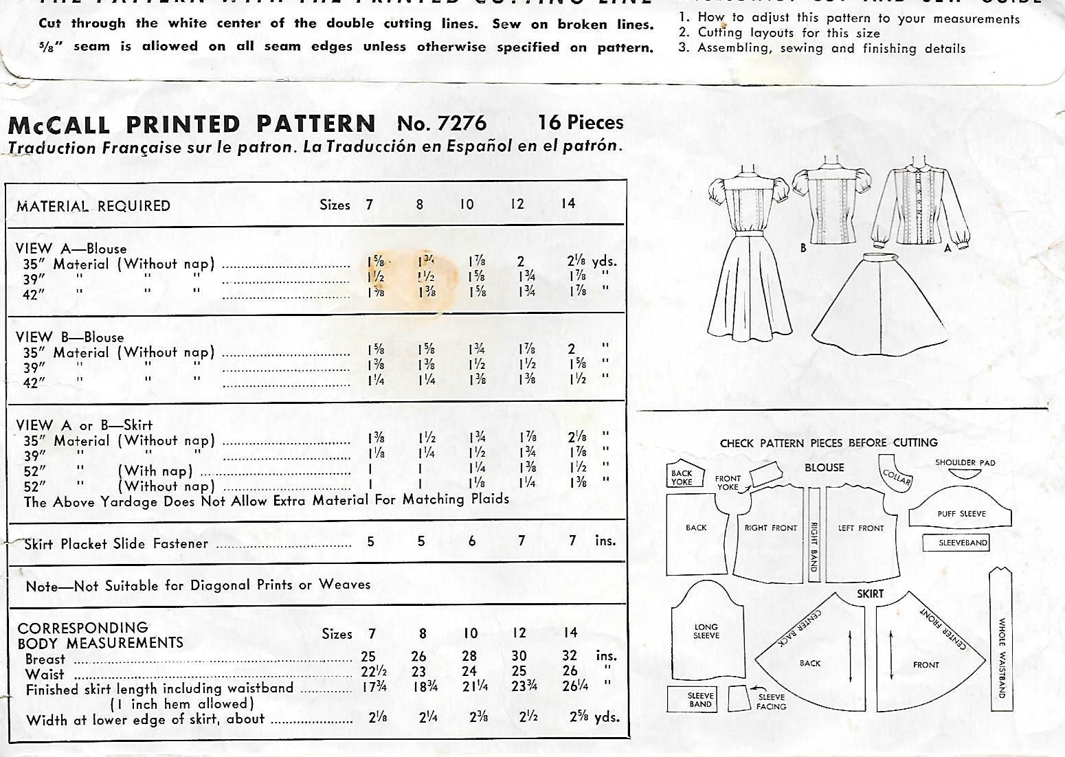 1940s Mccall 7276 Gils Flared Skirt and Blouse With Tucks - Etsy