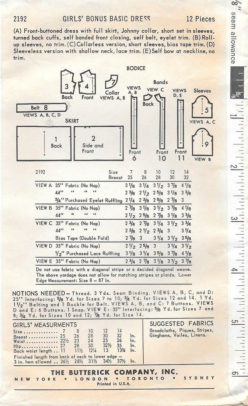 1960s Butterick 2192 Girls Shirtwaist Fit and Flare Dress Wardrobe Vintage Sewing Pattern Size 8 Breast 26 Full Skirt Sleeveless image 2