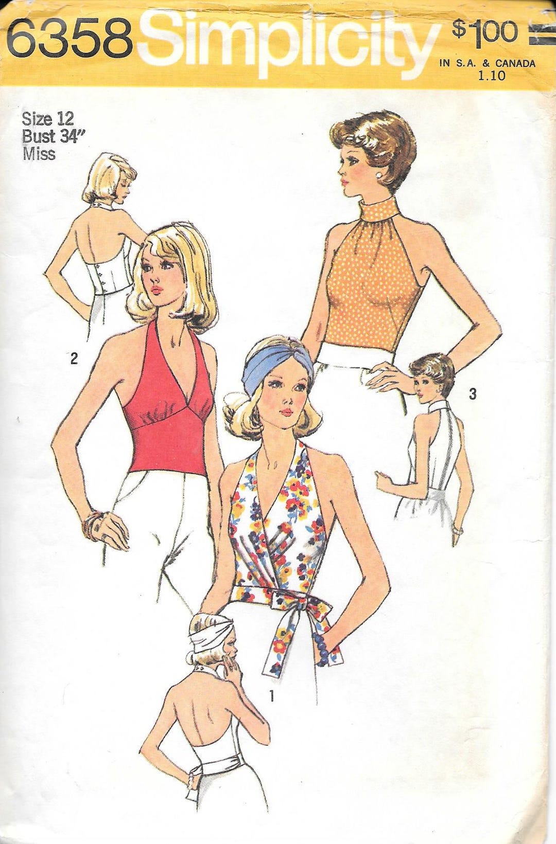 1970s Simplicity 6358 Misses Halter Tops Vintage Sewing Pattern Size 12 ...