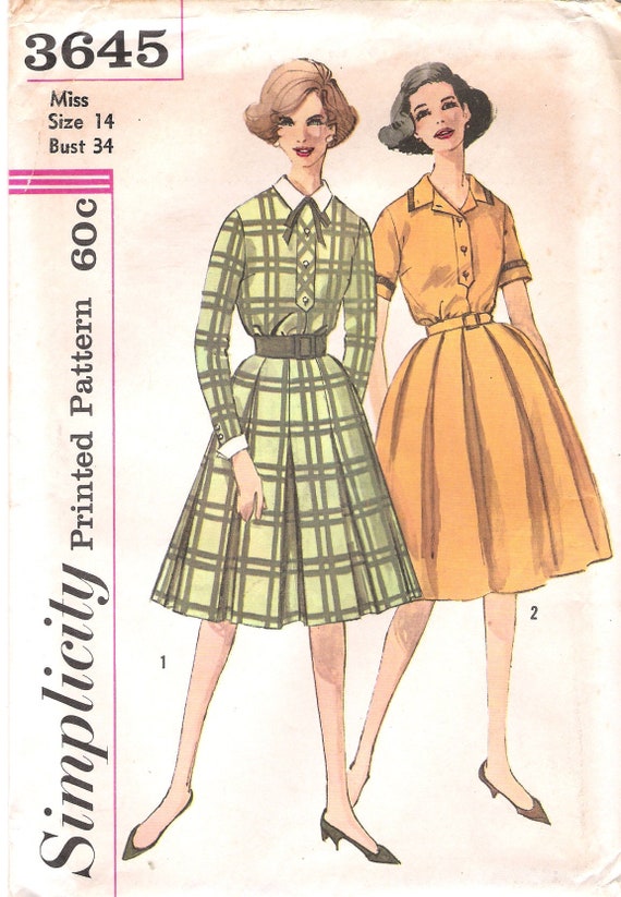 1960s Simplicity 3645 Classic Shirtwaist Fit and Flare Dress With Full Pleated  Skirt Vintage Sewing Pattern Size 14 Bust 34 UNCUT - Etsy Israel