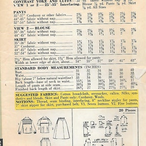 1960s Advance 3157 Rockabilly Pants Skirt and Western Style Blouse Vintage Sewing Pattern Size 14 Bust 34 Contrast Yoke image 2