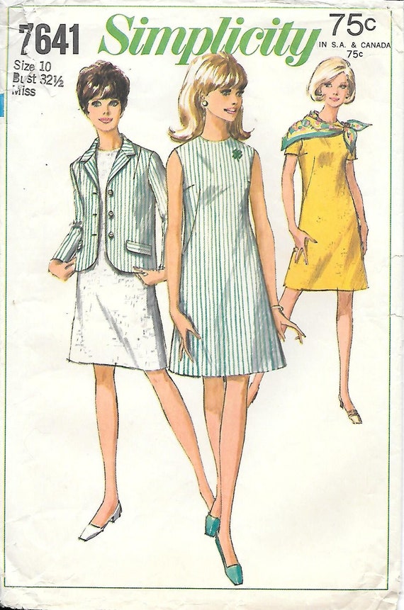 1960s Simplicity 7641 4-H A Line Dress and Jacket Vintage Sewing Pattern Size 10 Bust 32 1/2 - Etsy 1960s Simplicity 7641 4-H A Line Dress and Jacket Vintage Sewing Pattern Size 10 Bust 32 1/2 - Etsy