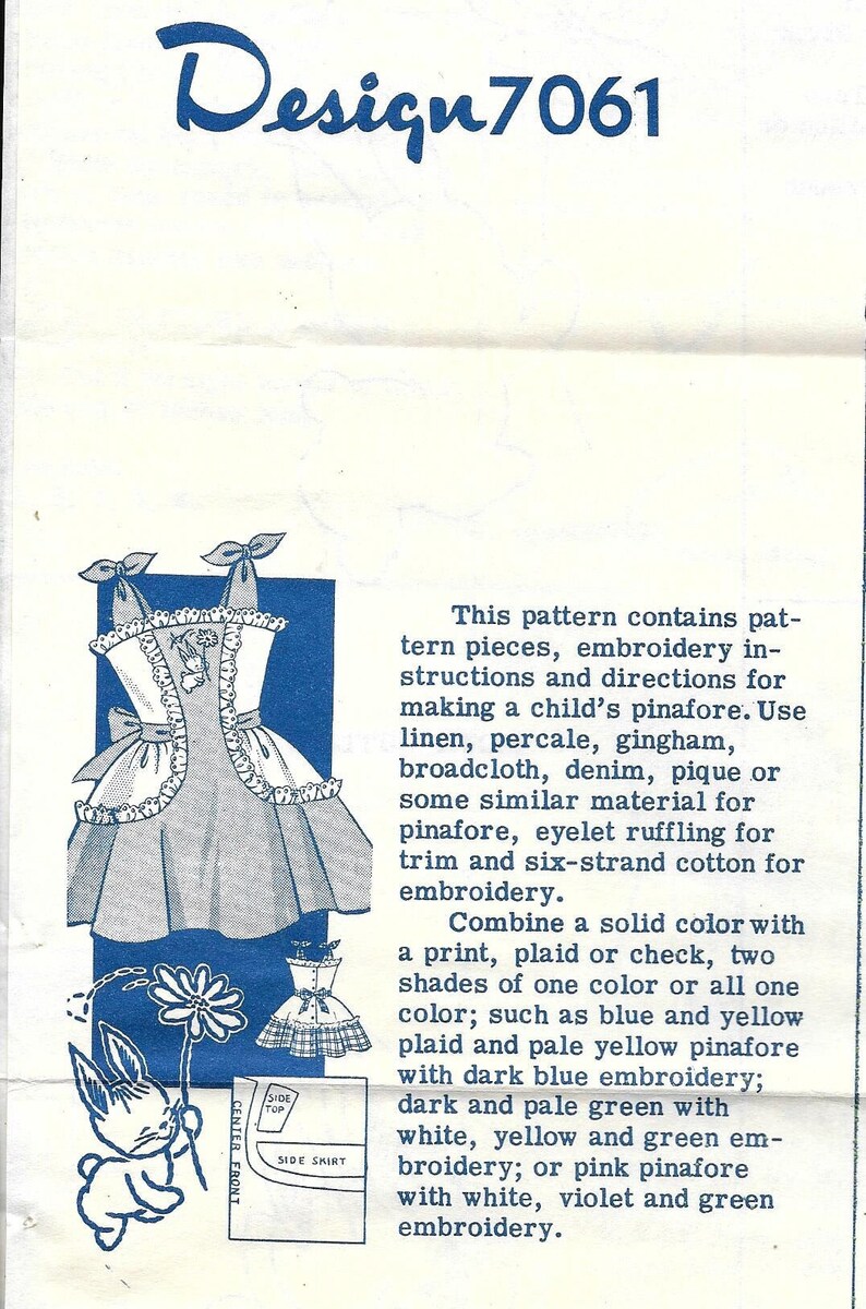 1950s Mail Order 7061 Childs Summer Pinafore with Shoulder Ties and Full Skirt Vintage Sewing Pattern Size 4 image 1