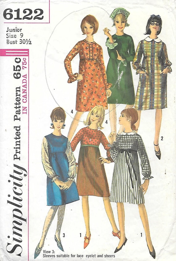 junior empire waist dresses 1960s Simplicity 6122 Dress with Collar Variations Vintage Sewing Pattern Size 9 or 11 MOD Style Modern 60th Birthday Dress Up Size:U.S. 13 (47 EU) Whether you are missing