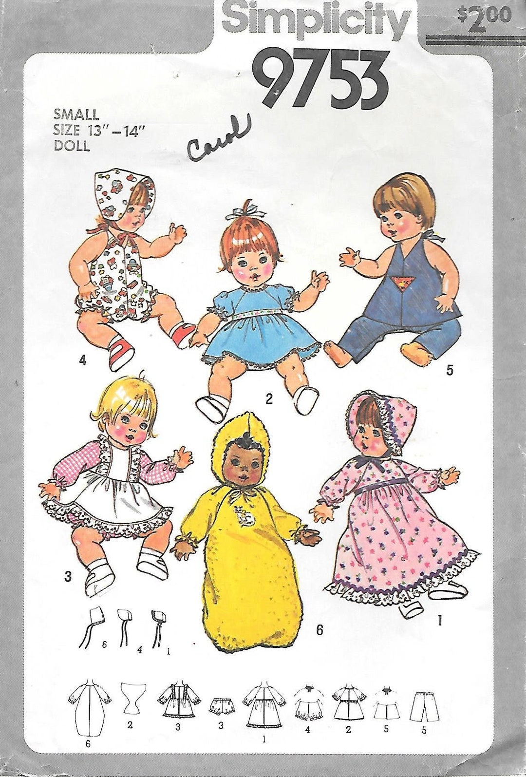 1980s Simplicity 9753 Baby Doll Clothes for 13 to 14 Inch Doll Vintage ...