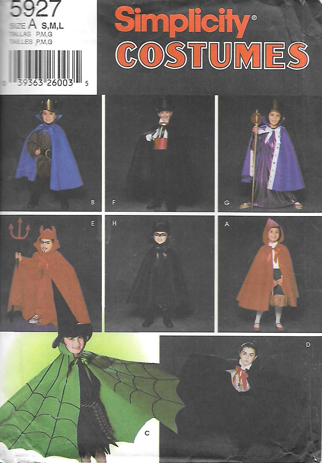 Childs Cape Robe and Head Pieces Costumes Simplicity 5927 Witch Vampire ...